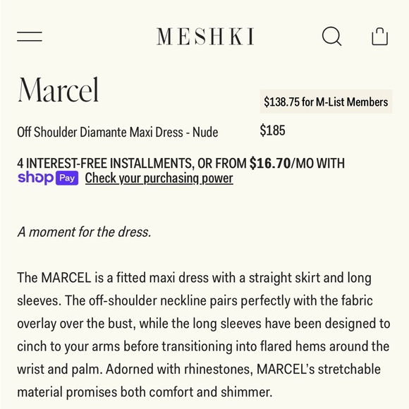 MESHKI Marcel Off Shoulder Diamante Maxi Dress - Nude (retail $185) in S - Picture 6 of 13